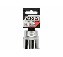 Головка торцевая YATO: квадрат 1/2", SPLINE M32 мм, L=45 мм. CrV [Блистер] [5/60]