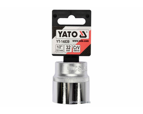 Головка торцева YATO : квадрат 1/2", SPLINE M32 мм, L= 45 мм. CrV [Блістер] [5/60]
