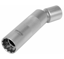 Головка торцевая 12-гранная к свечам двигателей тонкостин YATO М16 с кардан приводом, квад 3/8" l=98 мм