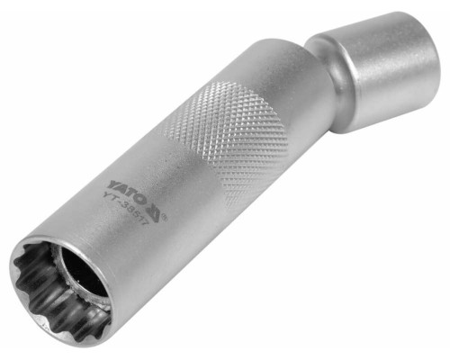 Головка торцева 12-гранна до свічок двигунів тонкостін YATO М16 з кардан приводом, квад 3/8" l=98 мм