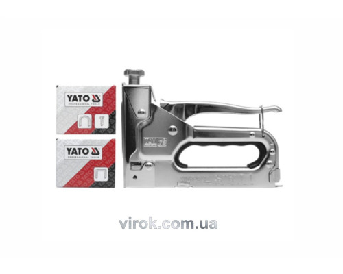 Степлер з регулятором сили YATO : для скоби/Цвяхи, b= 10.6 мм, h= 6-14 мм, t= 1,2 мм [12/24]