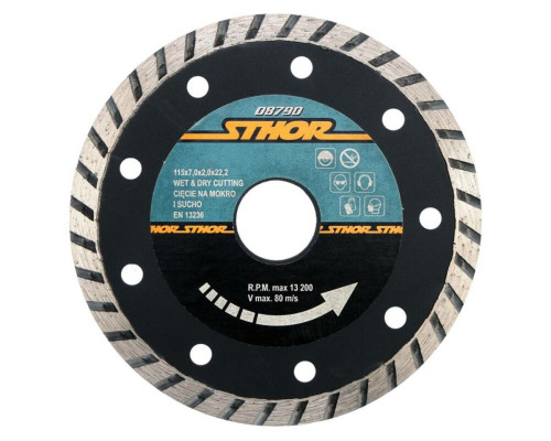 Диск відрізний алмазний TURBO STHOR : Ø= 115 мм, t-2,0 х h- 7 мм по кам, бетоні, кераміці [20]