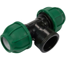 Тройник связующий водяных пластиковых труб 2x 25мм-внутр. резьб G1" FLO полипропил, для давления 1 MPa