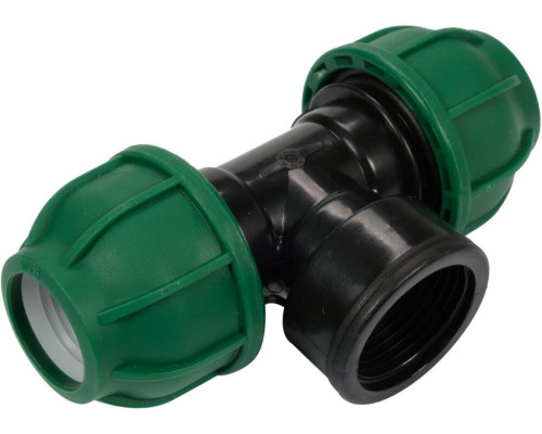 Трійник сполучний водяних пластикових труб 2x 25мм- внутр. різьб G1" FLO поліпропіл, для тиску 1 MPa