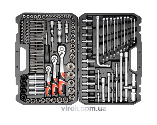 Набор головок торцевых YATO: квадрат 1/2", 3/8", 1/4" с инструментами, насадками. 128 шт.