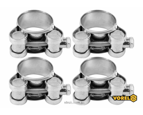Хомут сталевий, з гвинтовим затискачем GBS W1 VOREL : Ø= 25-27/ 18 мм, оцинкований, 4 шт. [75]