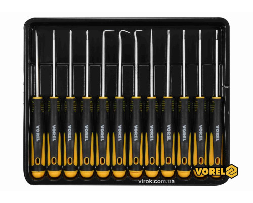 Набір викруток і гачків прецизійних VOREL : L= 165 мм, SL, PH, TORX, Cr-V, 12 шт [10/40]