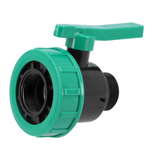 Кран шаровой к водяным пластиковым трубам Ø= 3/2" Х 3/2" F/M-резьб FLO из полипроп, для давления 16Bar