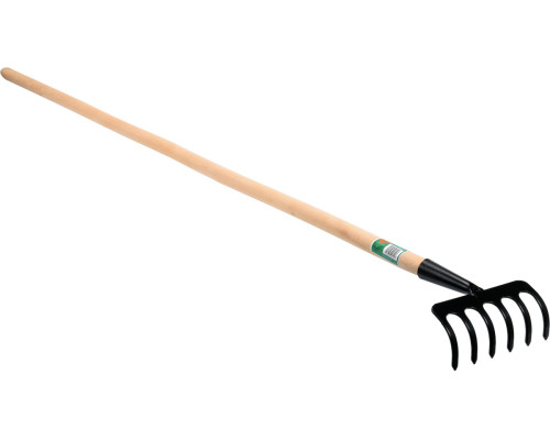 Граблі присадибні, металеві FLO з деревяним держаком, 6 зубів [10]