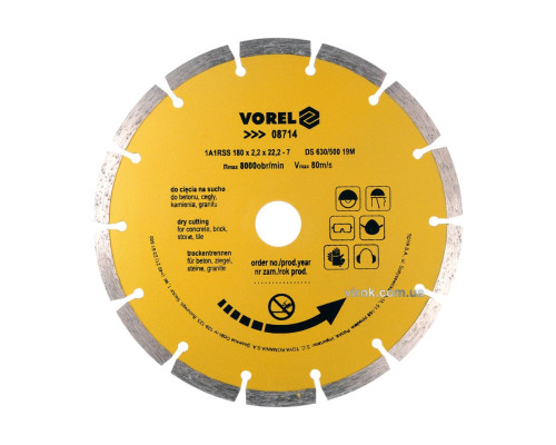 Диск відрізний алмазний сегментний VOREL : SEGMENT Ø= 180 мм [15/60]