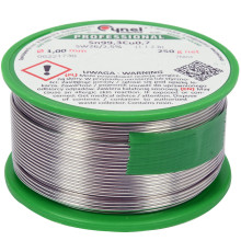 Припій без свинцю CYNEL : Ø1 мм, Sn99,3-Cu0,7 дротяний на котушці з флюсом m= 250 г [20]