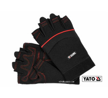 Рукавиці робочі чорні з відкритими пальцями YATO: штучна шкіра+синтетична тканина, розмір 10 [12/72]
