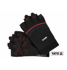 Рукавиці робочі чорні з відкритими пальцями YATO: штучна шкіра+синтетична тканина, розмір 10 [12/72]