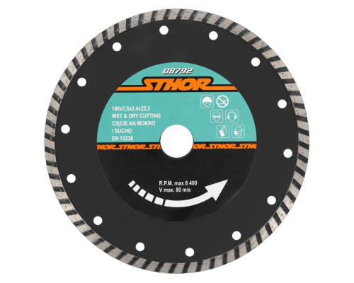 Диск відрізний алмазний TURBO STHOR : Ø= 180 мм, t-2,4 х h- 7,5 мм по кам, бетоні, кераміці(DW)
