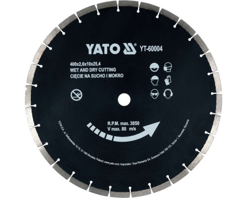 Диск алмазный сегментный по бетону YATO: Ø= 400x 25,4 мм. t= 3,6 мм, к YT-84820 [5]