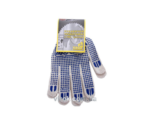 Перчатки трикотажные VIROK белые с ПВХ точкой (5 нитей; 70% - хлопок, 30% - полиэстер), разм. 10