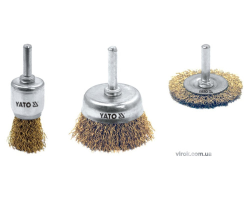 Щітки дротяні YATO Ø=20/50/50мм зі шпинделями[12/60]