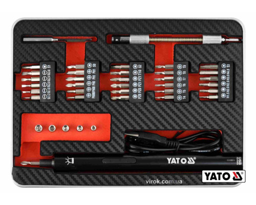 Викрутка акумул. з набором біт YATO : Li-Ion 3.6В 450 мАгод, LED-підсвітка, HEX-1/4", CrV, 39шт+кейс