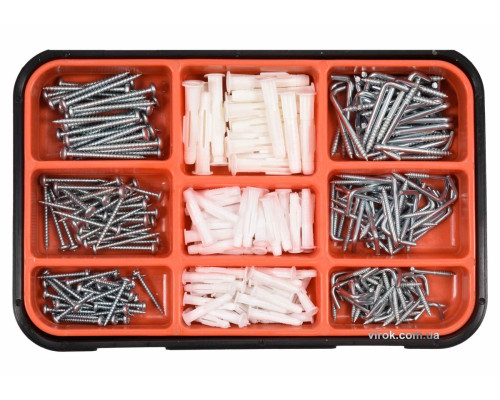 Шурупи, гаки з різьбою та дюбелі VOREL, набір 290 шт. [5/20]