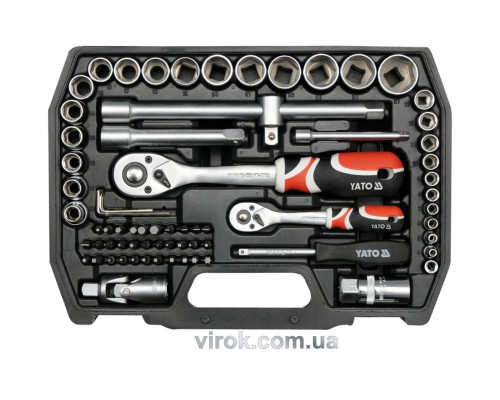 Набор головок торцевых YATO: квадрат 1/4"; 1/2" с инструментами, отверточные насадки. 72 шт.[4]