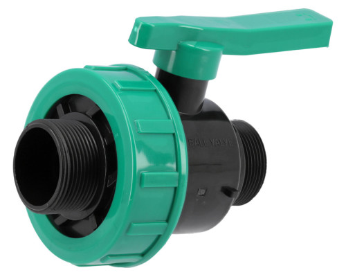 Кран шаровой к водяным пластиковым трубам Ø= 3/2" Х 3/2" M/M-резьб FLO из полипроп, для давления 16Bar