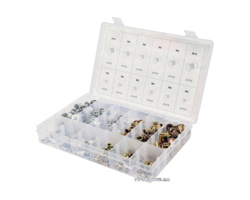 Нітогайки сталеві і алюмінієві YATO з різними розмірами М3-М10, 300 шт. в футлярі [5/20]