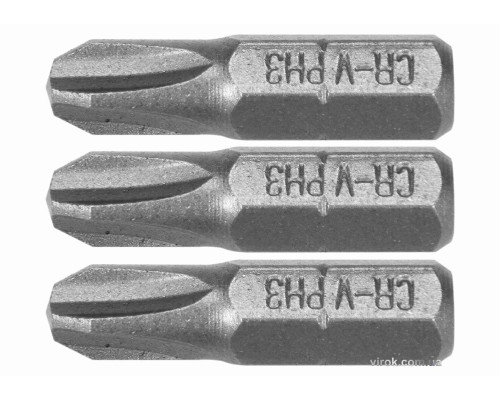 Насадки викруткові STHOR : Phillips PH1, PH2, PH3 x 25 мм, HEX 1/4", Cr-V, 3 шт (DW)