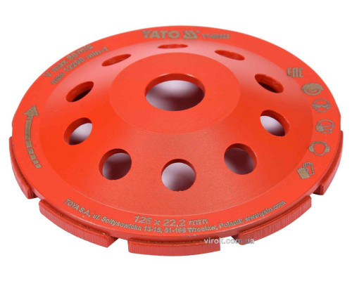 Диск шліфувальний алмазний YATO : 125 х 22.2 мм, 12200 об/хв, M14 [30]