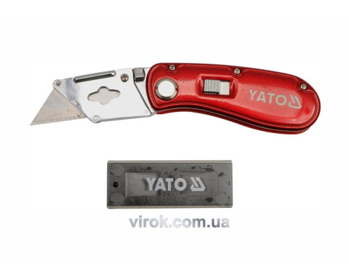 Нож YATO сложен : трапецевидное лезвие, h=33 мм, L=61 мм +5 лезвий [12/72]