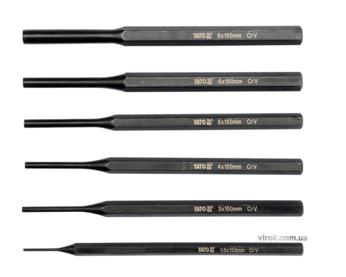 Пробойники слесарные YATO: Ø=1.5; 3; 4; 5; 6; 8 мм, л=150 мм, Набор. 6 шт. [6/24]