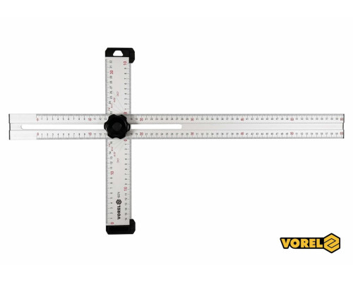 Кутник алюмінієвий регулювальний VOREL : 600 х 320 мм, з розмітками кутів 30-75° [6/12]