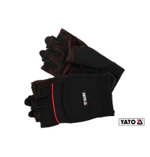Перчатки черные с открытыми пальцами YATO: искусственная кожа + синтетическая ткань, размер 8 [12/72]