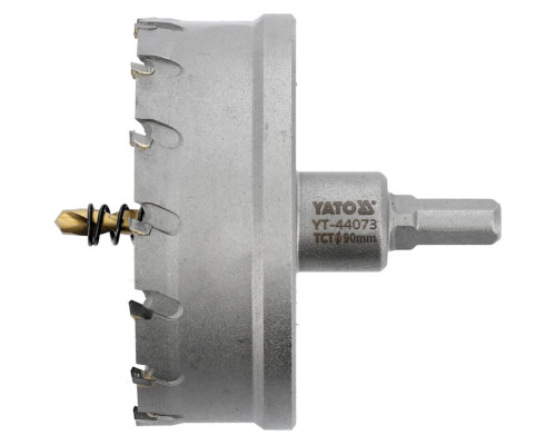 Сверло коронка по металлу TCT YATO: Ø90 x 103 мм, толщ. до 25мм, с направляющим, 6-гран. хвост 3/8" [4]