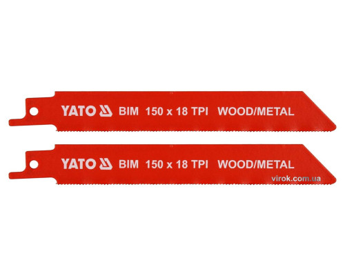 Полотна по дереву и металлу, би-металлические, к саблевой пиле YATO: l=150мм, h=1мм, 18 зубов/1", 2шт[50]