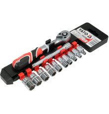 Набір головок торцевих YATO Cr-Van, квадрат 1/4" з тріщаткою і подовжувачем. 12 шт [5/20]