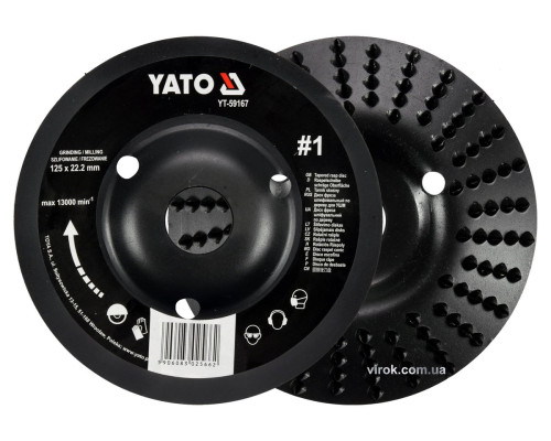 Диск-фреза шліфувальний YATO по дереву, фарбі, шпаклівці, алюмінію; Ø=125/22.2мм, шорсткість №1 [10]