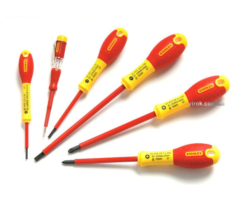 Набір викруток діелектричних STANLEY "FatMax" : індикатор, PZ, SL, корпус VDE до 1000V. [6 Шт.]