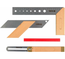 Набір столярних кутників 3 шт YATO: 90˚ L=250 мм,рег.кут,діаг.45˚,135˚L=235 мм стол.олів L=180мм(DW)