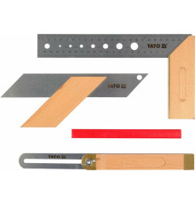 Набір столярних кутників 3 шт YATO: 90˚ L=250 мм,рег.кут,діаг.45˚,135˚L=235 мм стол.олів L=180мм(DW)