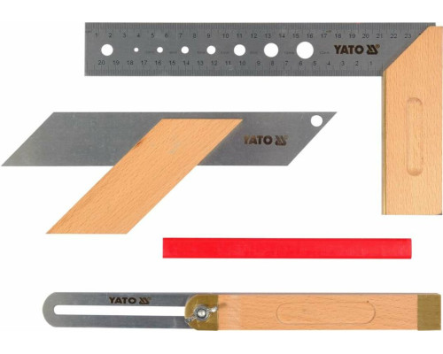 Набір столярних кутників 3 шт YATO: 90˚ L=250 мм,рег.кут,діаг.45˚,135˚L=235 мм стол.олів L=180мм(DW)