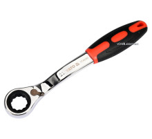 Ключ накидний, вигнутий з тріщаткою YATO: М21,HRC 42-48, Cr-V,з прогумованою ергономічною ручкою(DW)