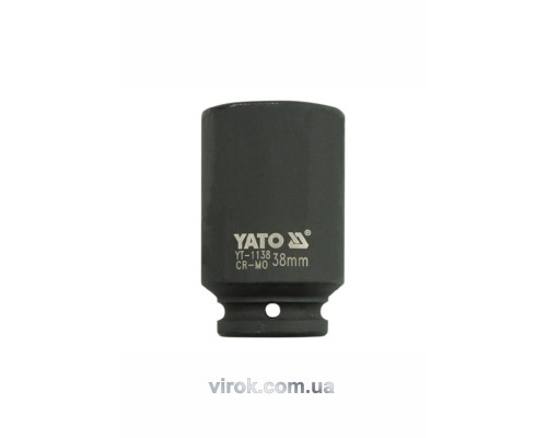 Головка торцева ударна 6-гранна YATO : подовжена, квадрат 3/4", М= 38 мм, L= 90 мм [6/24]