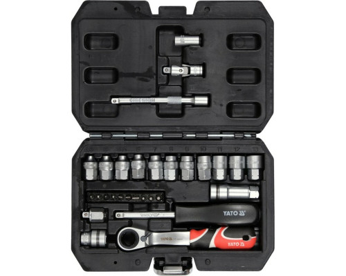 Набір головок торцевих наскрізних SPLINE YATO: квадрат 1/4", М4.5- М13 з обладунками [20]