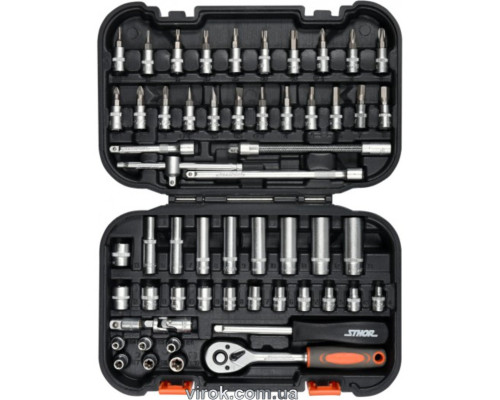 Набір головок торцевих, насадок STHOR : квадрат 1/4" з інструментами [56 Од.] [10/240]
