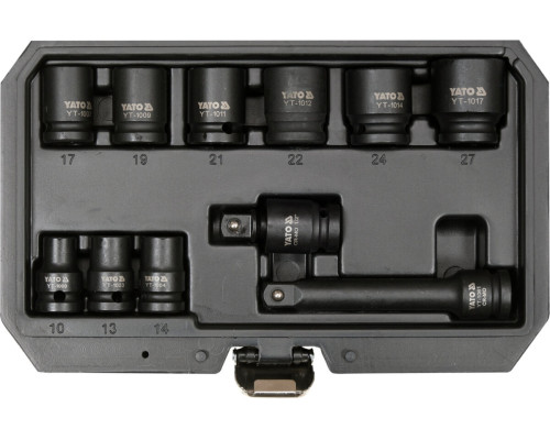 Набір головок ударних торцевих YATO з квадратом 1/2", M10-M27 мм з подовжувачем, 11 Од. [10]