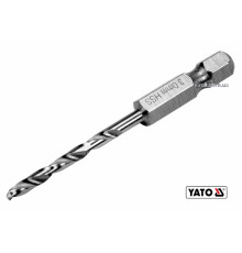 Свердло по металу YATO: HSS6542, Ø=3мм, HEX-1/4", l=61/31мм, для нержав., конструкт.,легов.сталі(DW)