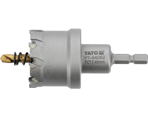 Сверло коронка по металлу TCT YATO: Ø40x103 мм, толщ. до 25мм, с направляющим, 6-гран. хвост 1/4" [10]