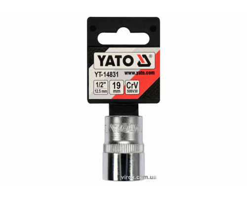 Головка торцева YATO : квадрат 1/2", SPLINE M19 мм, L= 38 мм. CrV [Блістер] [10/200]