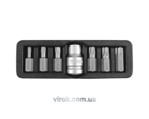 Набор отверточных насадок YATO : "TORX-T", L= 30 мм. адаптер 1/2". 7 шт. [24/72]