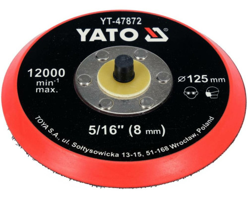 Диск кріпильний опорний з липучкою для полірування YATO Ø= 125мм з гвинтов шпинделем Ø= 5/16" (8 мм)